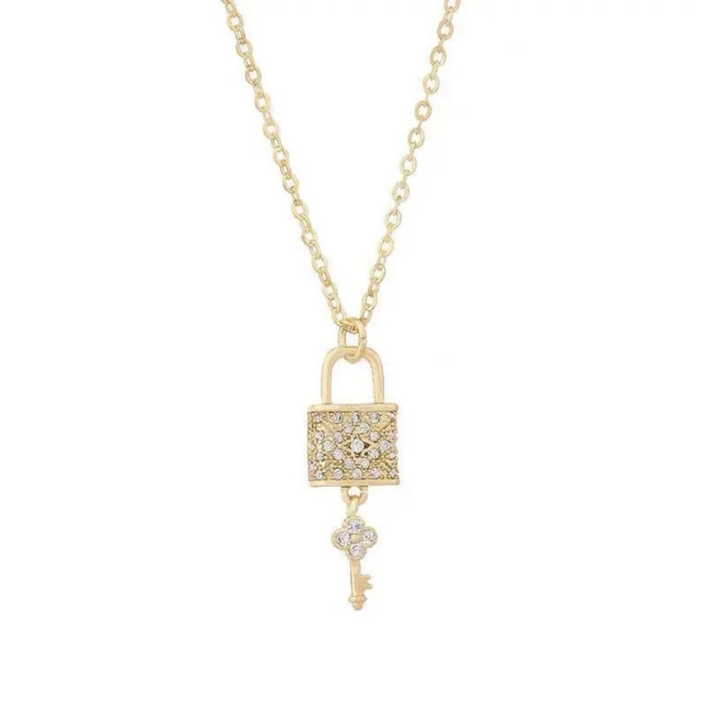 Gold Mini Lock and Key Necklace